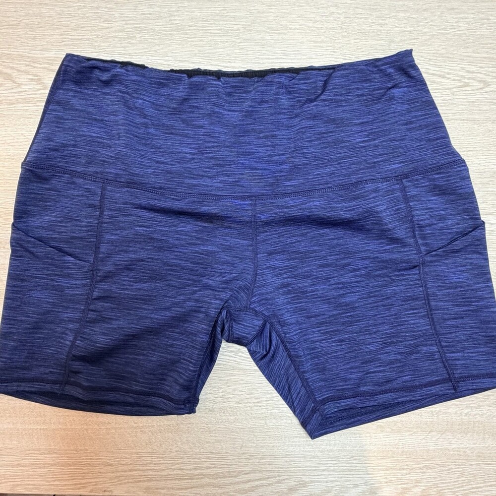ODODOS Women's Bike Shorts Stretch Size 2X Blue Black Space Dye 2 Thigh Poc